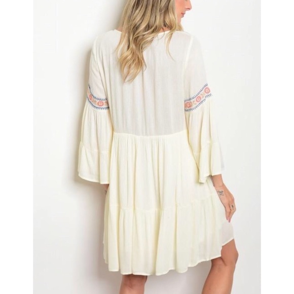 Ivory Embroidered Bell Sleeve Dress - Picture 2 of 3